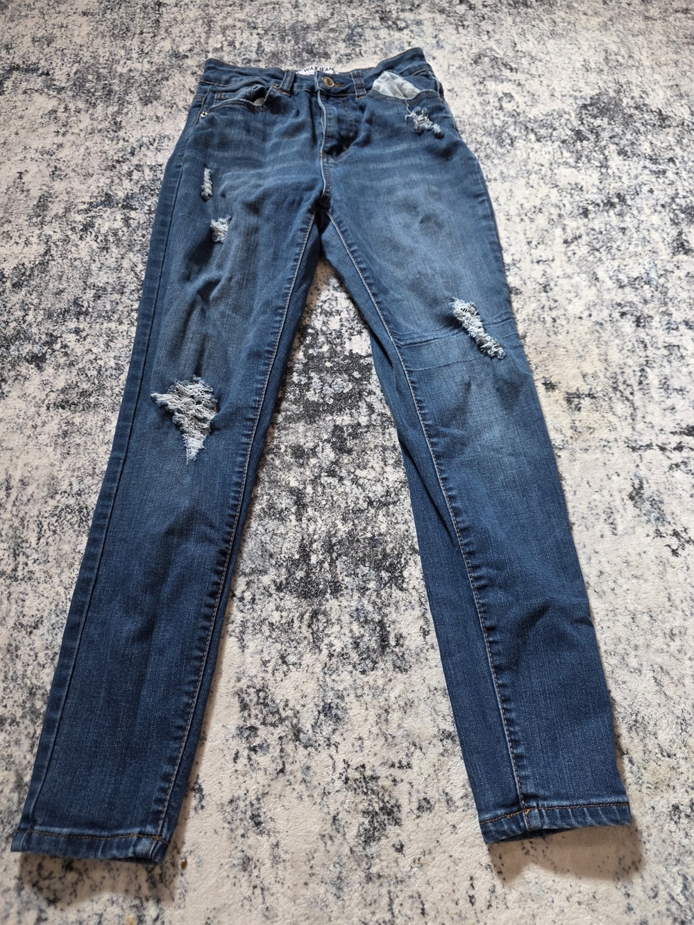 Wax Jean Distressed Skinny Jeans in Dark Blue